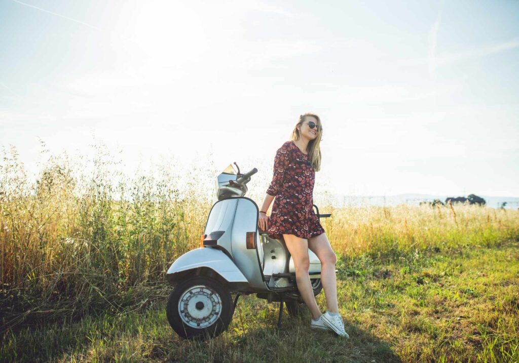 Girl on a vespa for the vespa tuscany tour