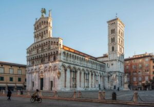 the cathedral of san michele in the town of lucca tuscany italy