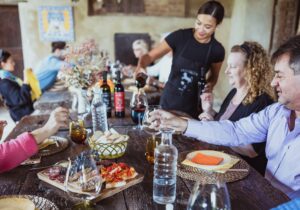 cooking class in a countryhouse wine pouring